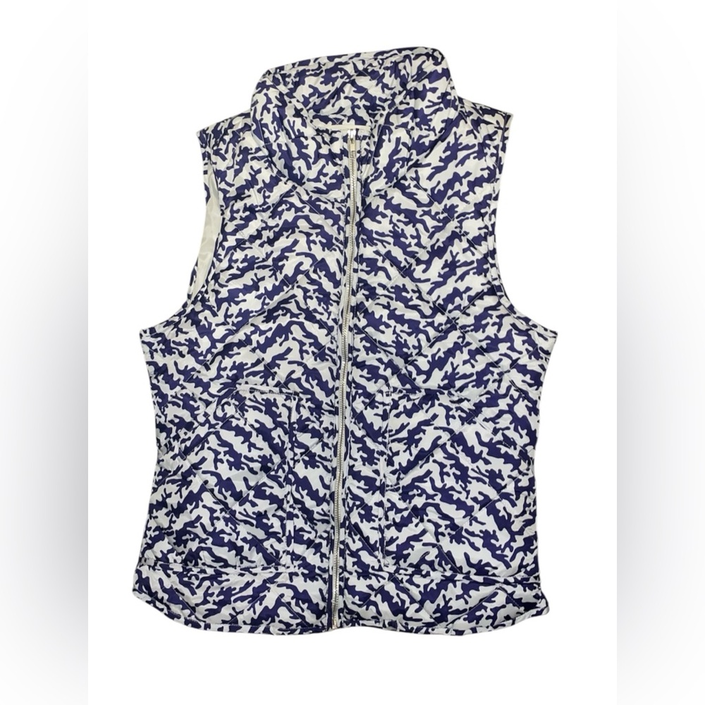Peach Love California White and Purple Printed Puffer Vest